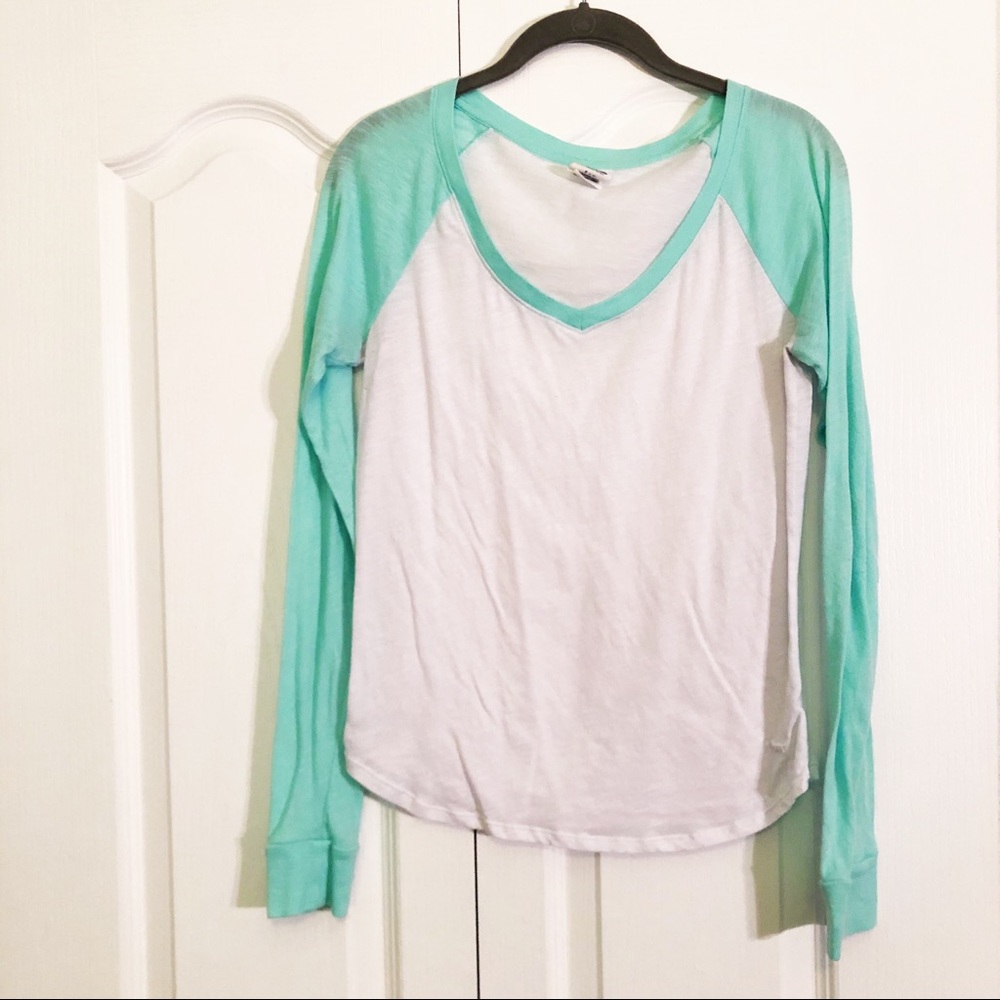 PINK Victoria’s Secret Baseball Tee White & Teal